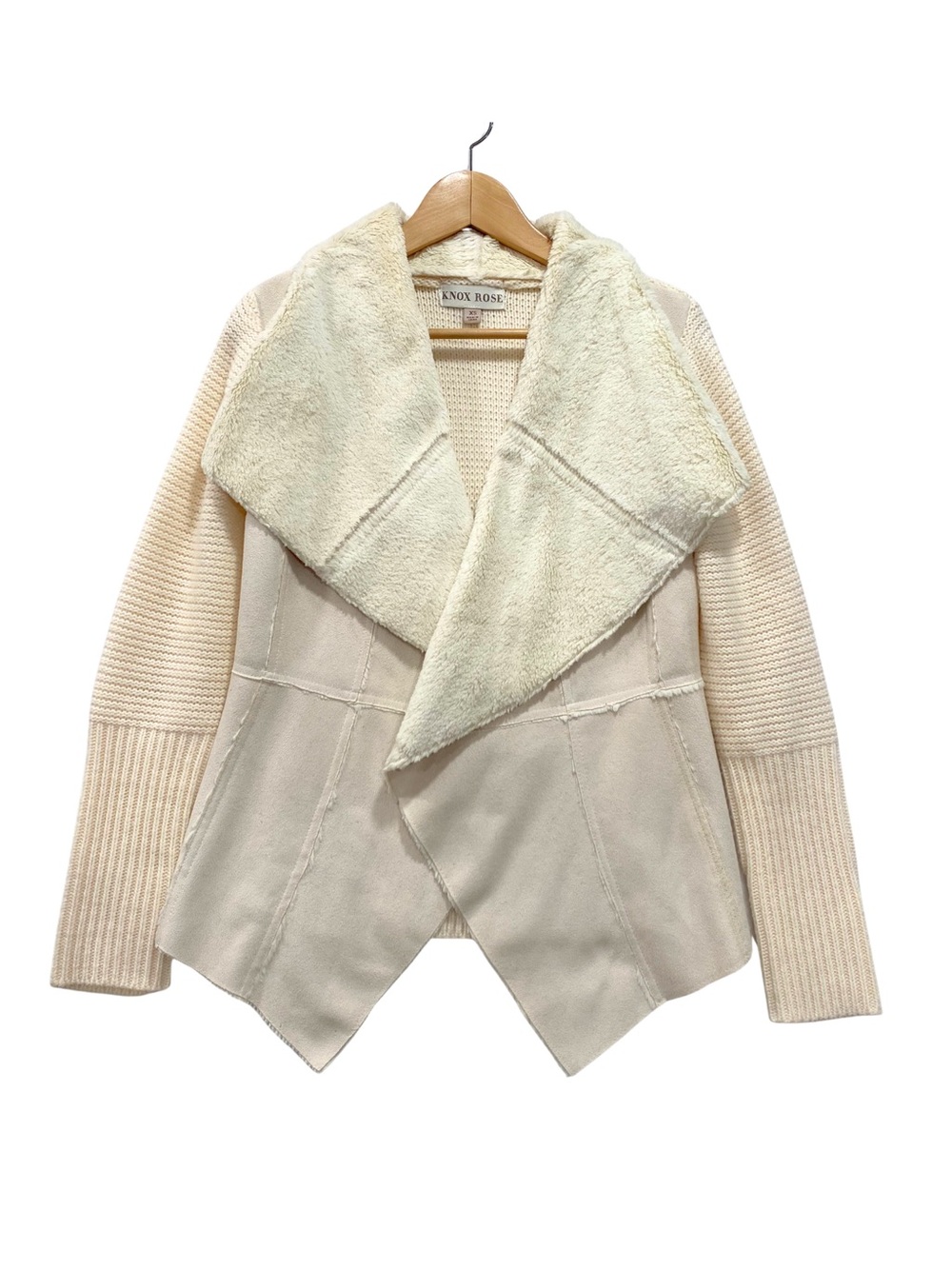 Faux Fur Suede Draped Cardigan Knit Jacket Cream Knox Rose Target XS